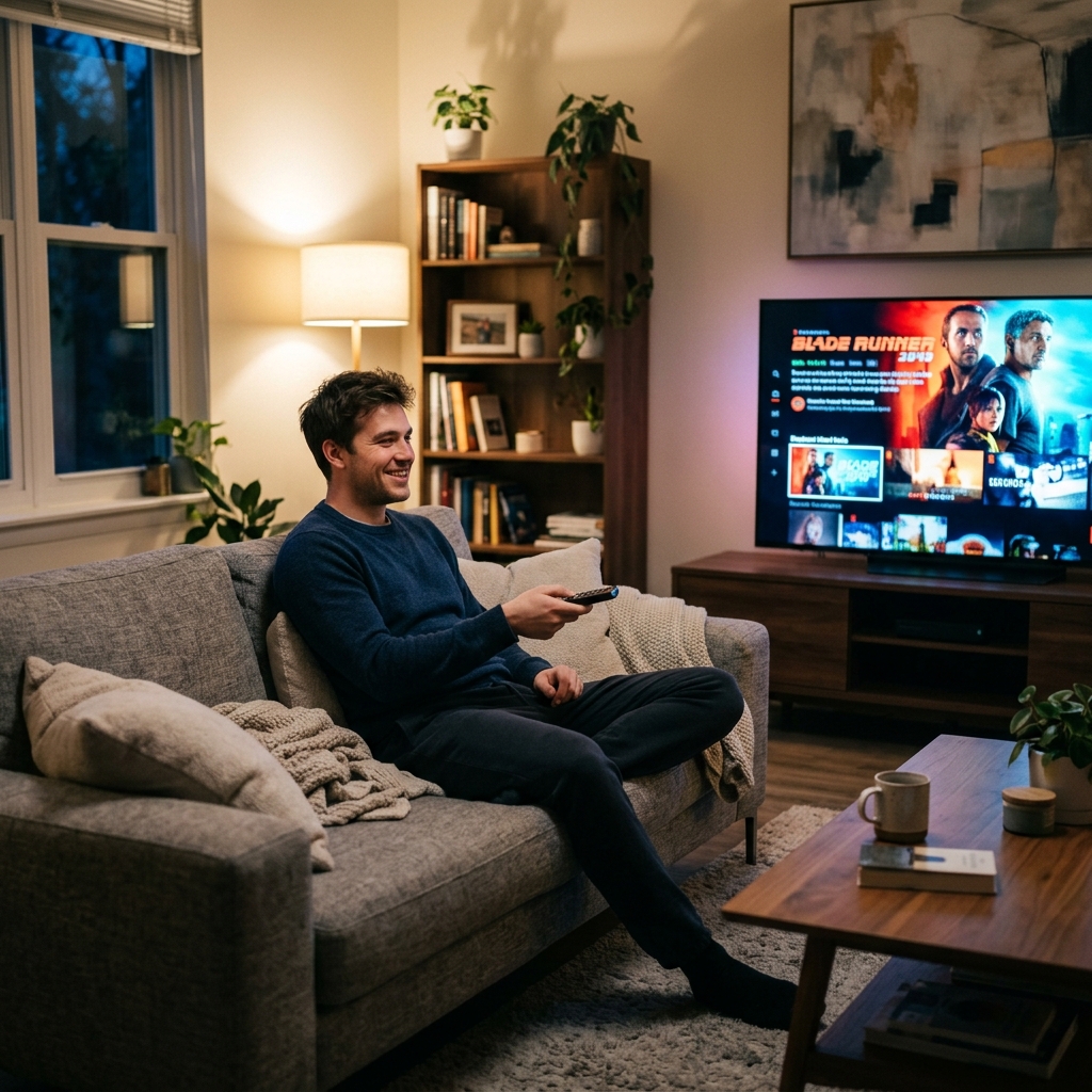 Man choosing FreeGoTV plan on TV